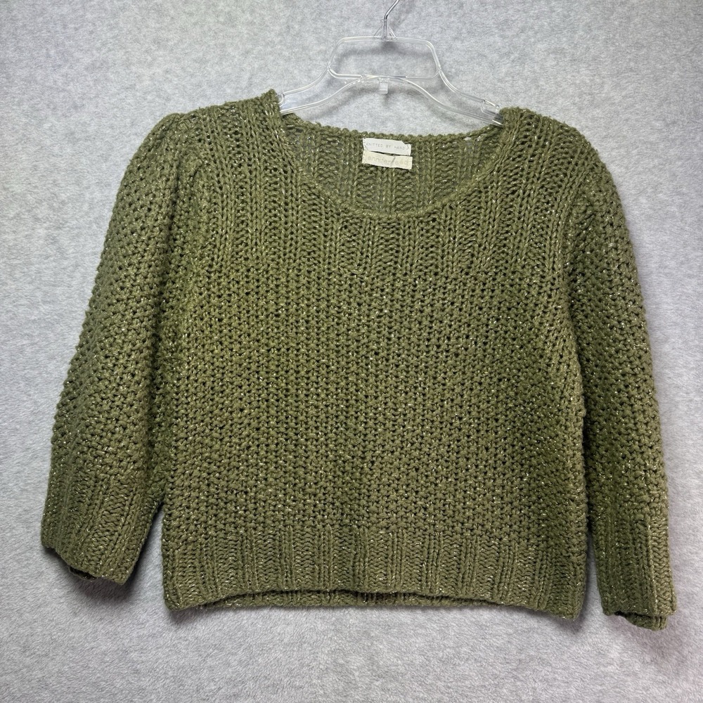 Vintage Jennifer Reed Hand Knitted Sweater Medium Green Crop Boho Minimalist